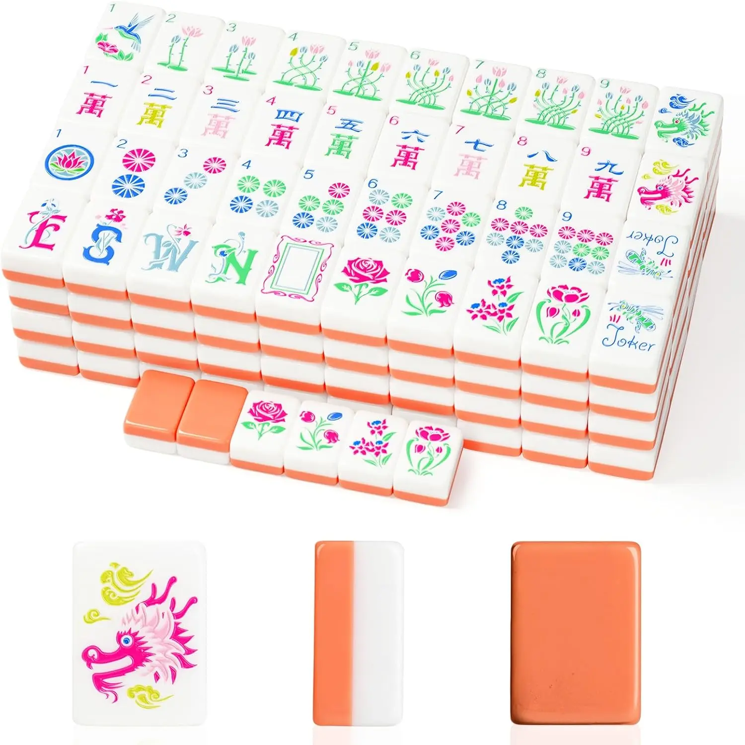 Averill American Mahjong Tile Set, Monet's Garden Design, 160 Acrylic Mahjong Tiles, 1.26-Inch, with Dice, Instruction Manual and Storage Bag