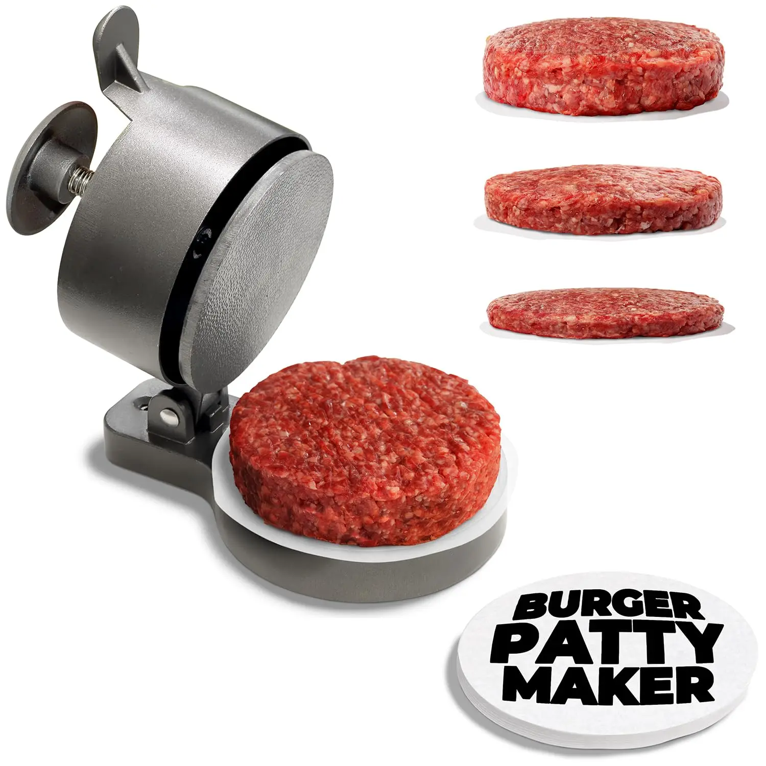 Shop Square Hamburger Press Patty Maker - Adjustable 1/4lb to 3/4lb Burger Press Patty Maker with Patty Ejector - Adjustable Thickness for Burgers, Crab Cakes, and Sausage - Patty Paper Included