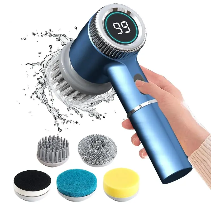 Electric Cleaning Brush, Cordless Handheld Electric Rechargeable Spin Scrubber with Replacement Brush Heads, Household Kitchen Cleaning Tool, Cleaning Gadgets, for Pot & Pan & Glass, Scrubber Set