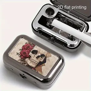 1pc Rose Skull Design Portable Ashtray - Compact Square Metal Box with Vintage Floral Print & Skull Pattern, Black, Perfect for Outdoor Use, Travel, or Gift for Valentine's Day, Father's Day, Mother's Day, Outdoor Ashtray | Vintage Floral Print Design