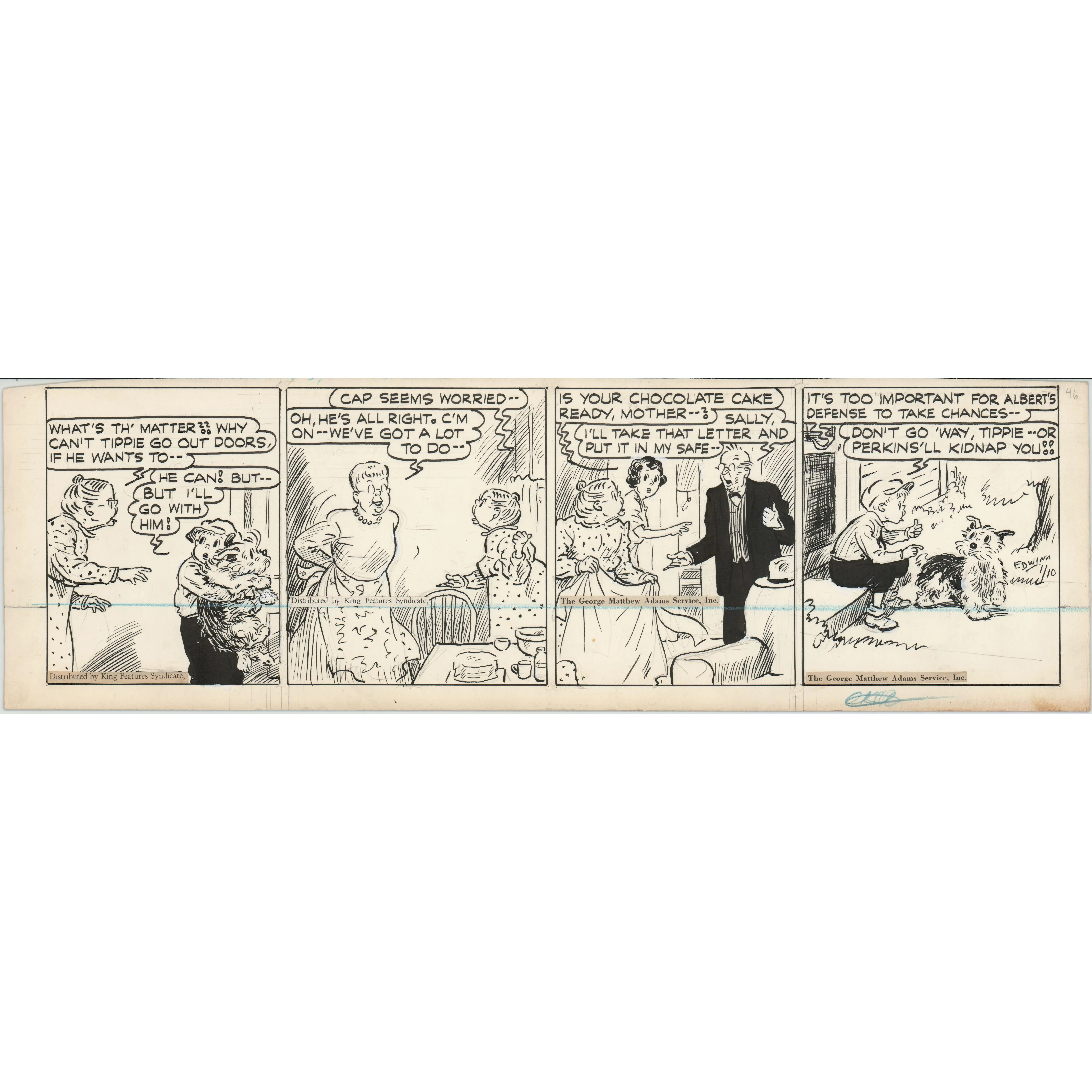 Cap Stubbs and Tippie Original Ink Daily Comic Strip Art Signed and Drawn by Edwina Dumm 1946 8-505
