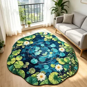 2D Painting Koi Fish Carpet, Floral Pattern Rug, Lotus Leaf Water Wave Design, Soft Material, Non-Slip, Perfect Gift for Living Room Bedroom