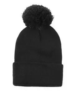 Warm Winter Hat for Running and Walking, Pom Pom Style, Medium Elastic Knit Fabric, Sporty Fitted Design, Fall & Winter