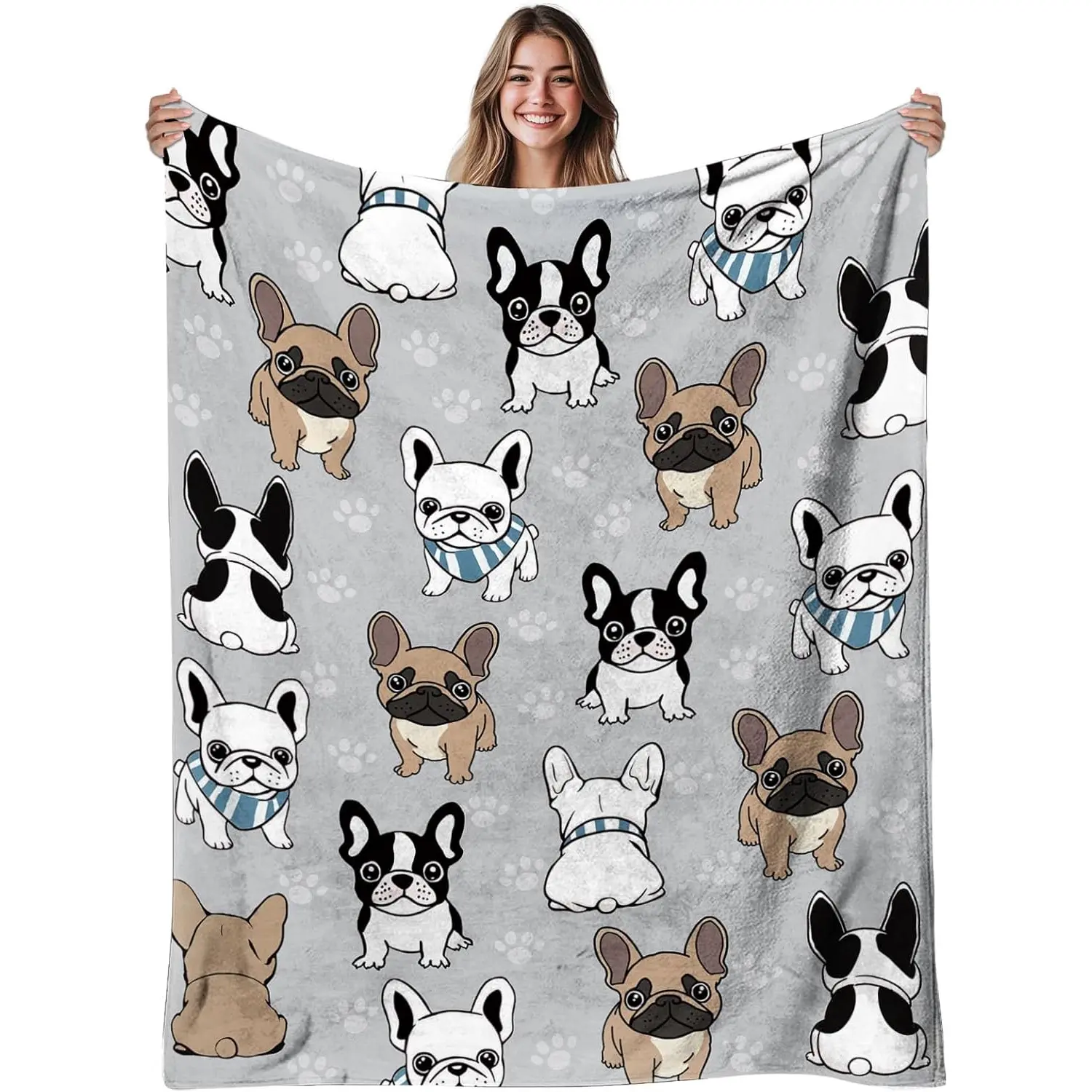 French Bulldog Blanket, French Bulldog Gifts for Women, Cozy Frenchie Blanket for Dog Lovers Owners, Soft Flannel Warm Throw Blanket for Sofa, Couch, Bed 50x60, Halloween Thanksgiving Christmas Gift