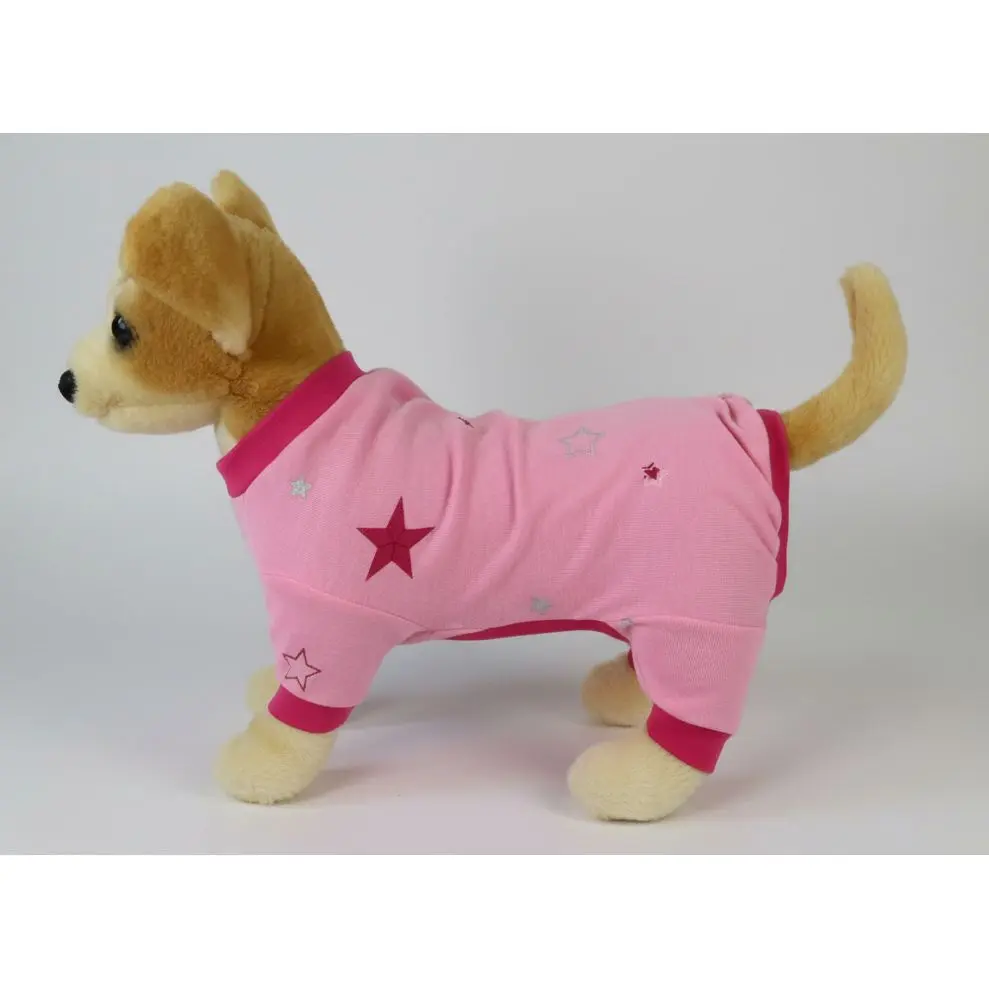 Pink Stars Cotton Dog Pajamas with Fuchsia Trim Soft Breathable Fabric for Year Round Wear Comfortable for Various Dog Sizes