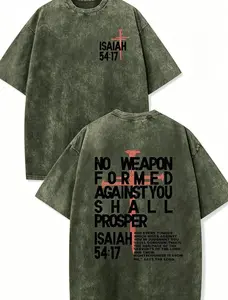 Weripoah Men's Christian Jesus Graphic Short-Sleeve T-Shirt - Round Neck, Distressed Vintage Oversized Acid Wash, Drop Shoulder Fitted Faith Religious Streetwear Sports Top, Vintage Graphic Tees Gifts for Him IC5