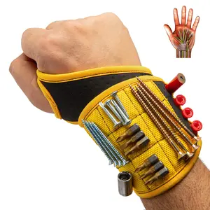 Magnetic Wristband for Tools - 9 Strong Neodymium Magnets, Wrist Support Design, Holds Screws Nails Drill Bits, Breathable Adjustable Tool Holder for Handyman Carpenter Electrician