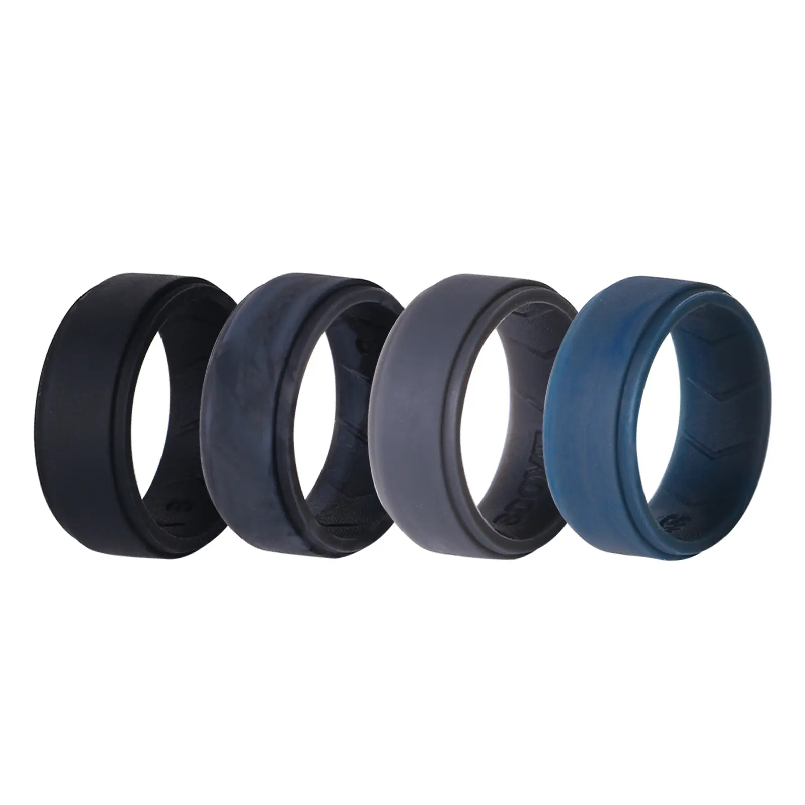 OIDEA Men's Soft Silicone Wedding Rings Set, 8mm Breathable Curved Flexible Rubber Bands, 4-Pack Silicone-Based Sport Rings, Flexible Rings, Rings Set Rings