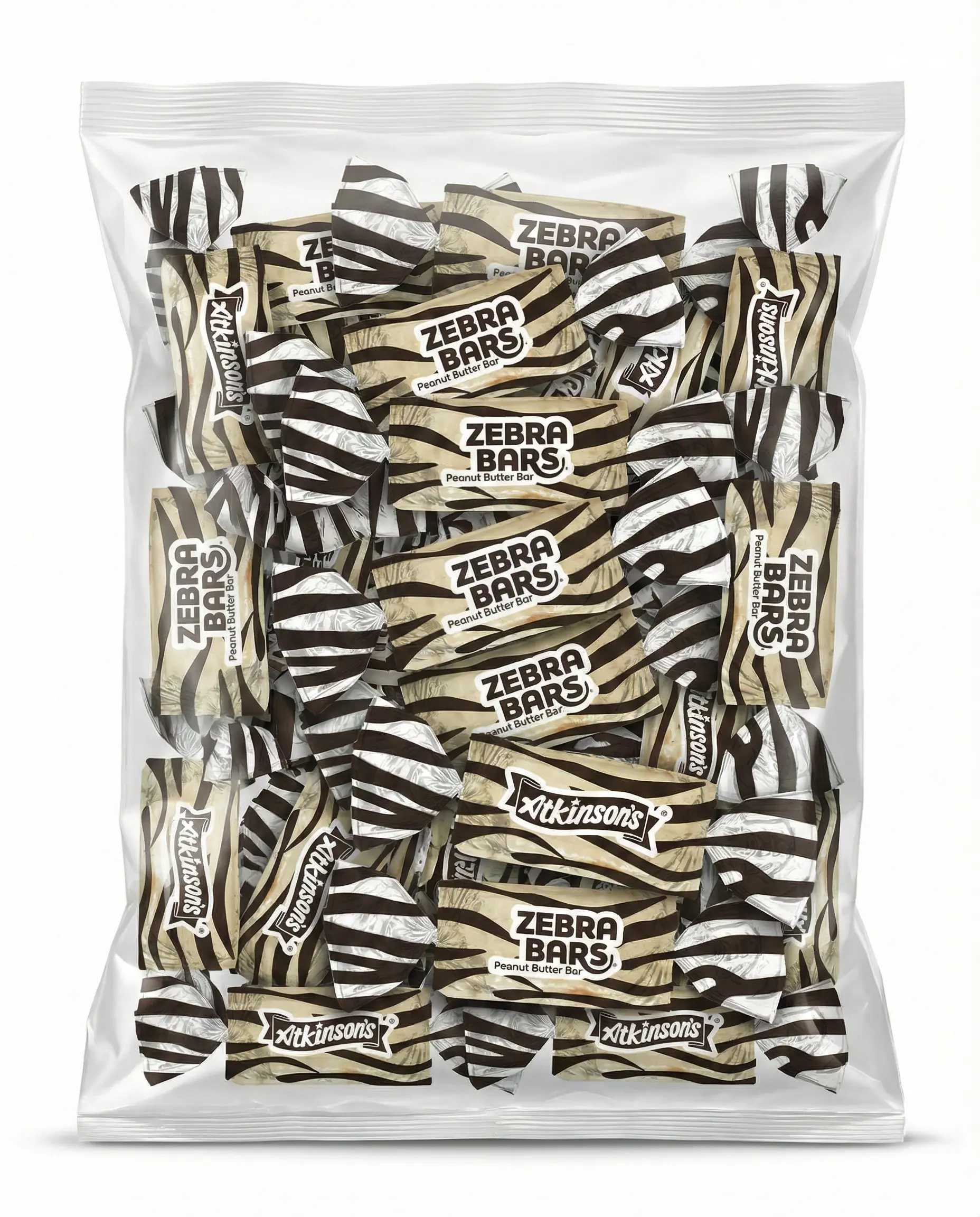 Atkinson’s Zebra Peanut Butter Bars - Kosher Vegan Candy Snack, Gluten-Free, Peanuts-Infused, 16oz (1 lb) with Sugar & Corn, Ideal for Gift Baskets & Party Favors