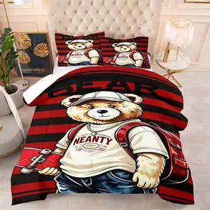 Trendy Bear Print Bedding Set, Includes 1 Bedspread and 1 or 2 Pillowcases Without Pillow Inserts, Soft Bedroom Decor for Kids or Adults