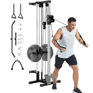 Garvee Wall Mount Cable Station, Lat Pulldown Machines with 19 Positions Dual Pulley System, Cable Crossover Machine with Adjustable Footplate T-Bar and More Attachments Workout Equipment Home Gym