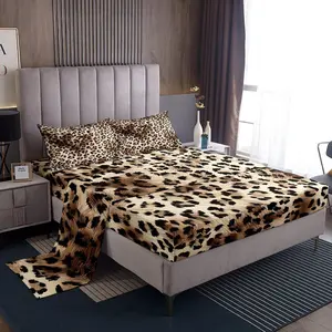 Leopard Print Bed Sheets Set,Cheetah Sheet Set for Kids Girls Boys Safari Wild Animal Jungle Ombre Cowhide Fur Sheets Beige Brown Deep Pocket Top Sheet
