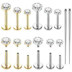 6 Pairs 16G Stainless Steel Labret Internally Threaded Lip Nose Piercing Studs Flat Back Medusa Conch Tragus Cartilage Helix Body Piercing Jewelry Earring Studs for Women Men