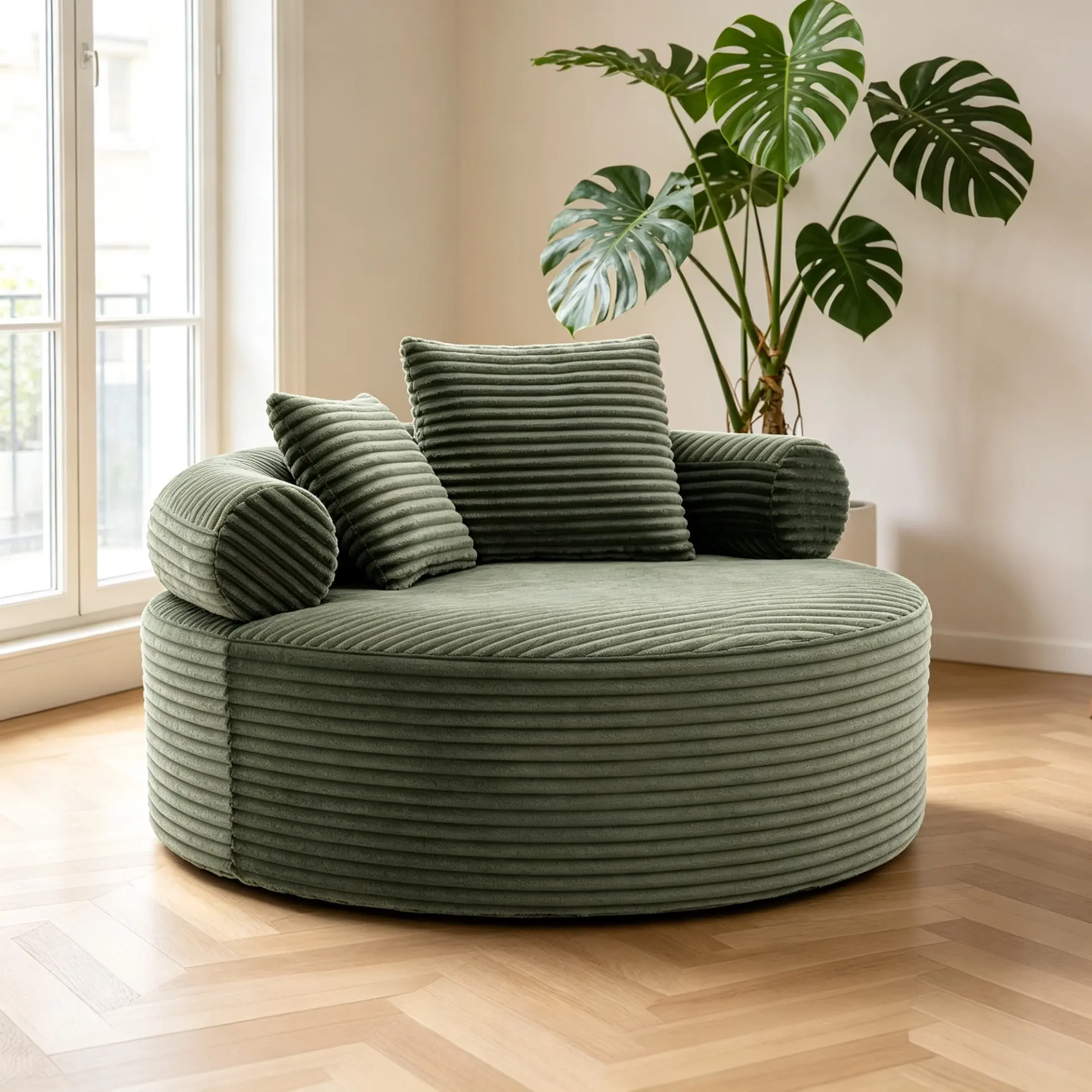Modular L-Shape Round Memory Foam Chenille Sectional Cloud Couch with 3 Pillows - Breathable Fabric, Movable Backrest Cushion, Cylindrical Curved Backrest, Tool-Free Assembly for Living Room, Office Indoor Furniture (Small Apartment/Large Room Friendly),