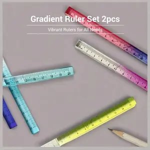 2pcs Gradient Color Rulers, Vibrant Square Rulers for Office, Drawing, Learning, Measurement, Multi-Color Design, Multifunctional Stationery, Essential Stationery Tools