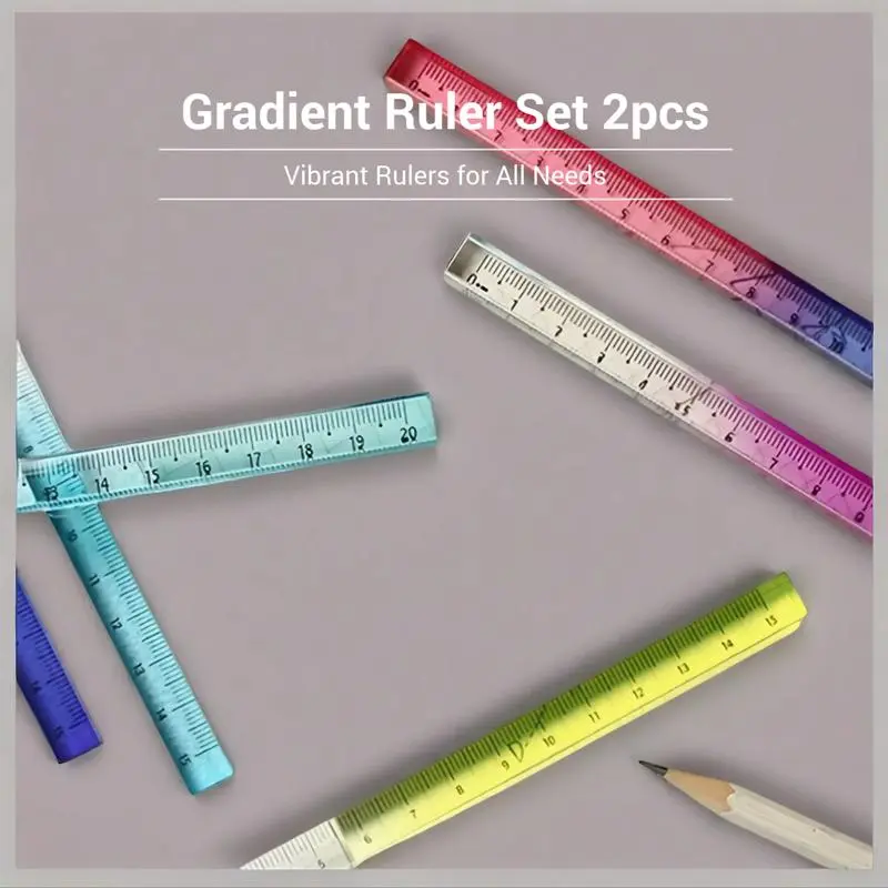 2pcs Gradient Color Rulers, Teachers Day gift，Finds Back to School，Vibrant Square Rulers for Office, Drawing, Learning, Measurement, Multi-Color Design, Essential Stationery Tools