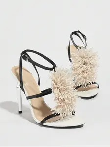 New 12cm Stiletto High Heels Sandals, Sexy Floral Fashion Women Shoes, Elegant Open Toe Party Evening Wear Footwear, Summer PU Leather Rubber Sole