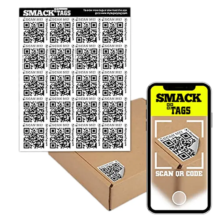 Smack Tags QR Code Labels for Storage & Organization - 20 Unique Scannable Stickers for Bins, Moving Boxes, Office Organization - No App Needed