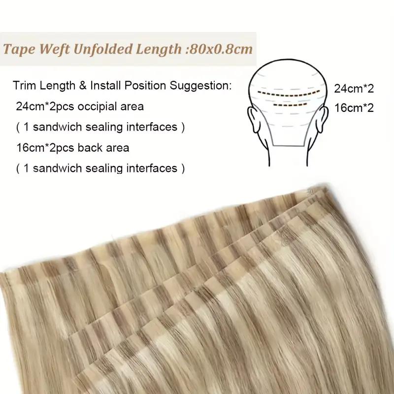 Long PU Weft Human Hair Bundles 12-28 Inch, No Glue Required, 80cm PU Weft 50g, Natural Real Human Hair Extensions, Salon Grade Quality