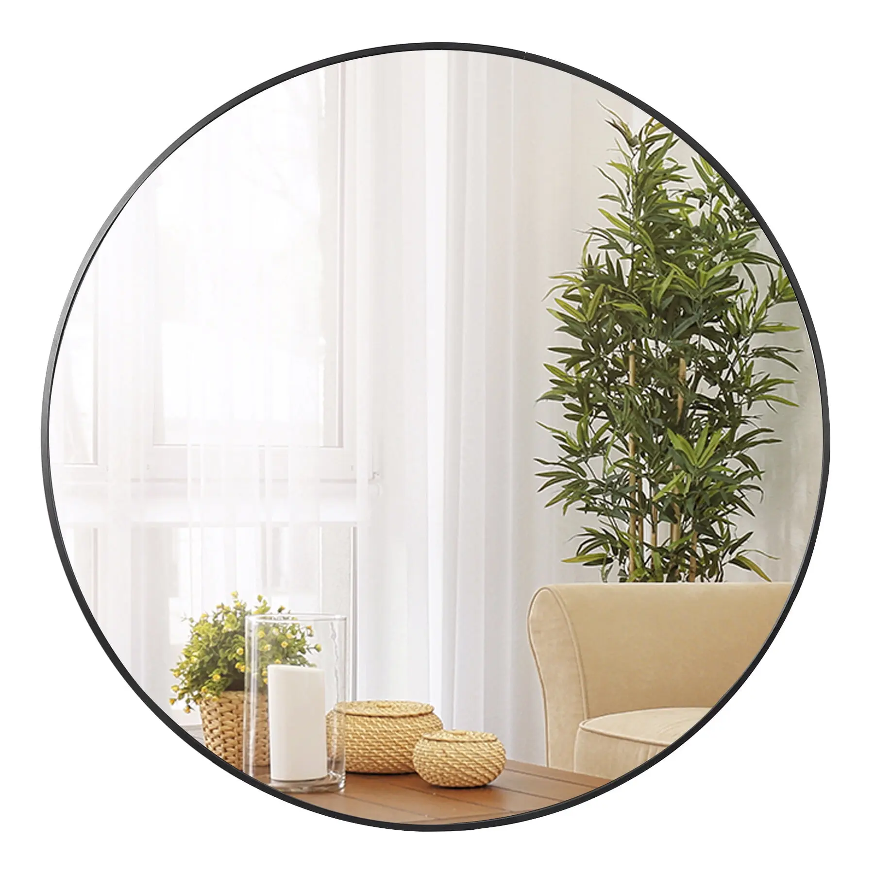Segawe Large Round Mirror Black 36 inch Wall Mirror Modern Minimalist Mirror, Vanity, Light, Frame, Reflection Segawe Large Round Mirror Black 36 inch Wall Mirror Modern Minimalist Mirror, Vanity, Light, Frame, Reflection