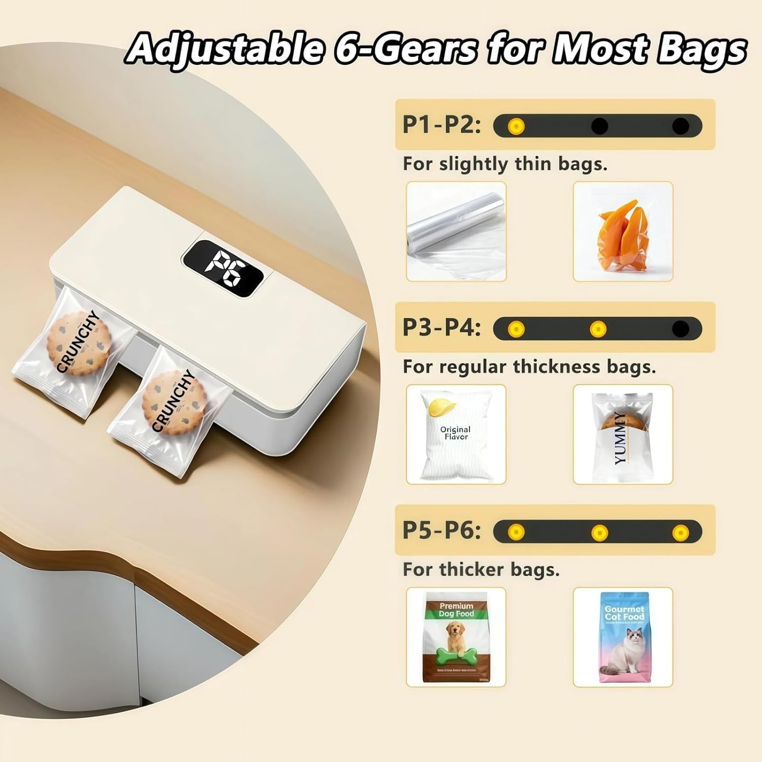 Portable Snack Bag Sealer – USB-C Rechargeable Heat Sealer with Magnetic Base, One-Touch Sealing, Adjustable Temperature & Cutter, Perfect for Kitchen Storage, Camping, Coffee & Pet Supplies