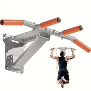 Wall-mounted pull-up bar with adjustable height and foldable design, upper body exercise bar for indoor home gyms.