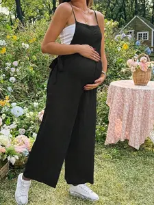 Maternity Solid Color Knotted Casual Jumpsuit - Spring/Summer Pregnancy Fashion