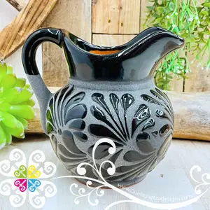 Black Espiga Lechera Small Clay Pitcher - Jarro