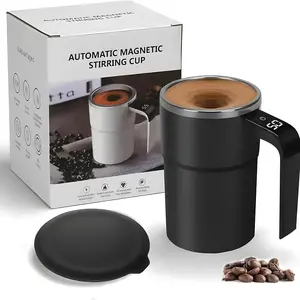 Electric Magnetic Self Stirring Mug with Lid, Automatic Stirring Cup with Digital Display, Rechargeable Self-Mixing Mug for Coffee, Tea, Hot Chocolate