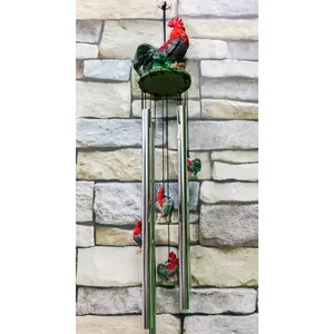 Rustic Country Farm Red Breasted Rooster Chicken Wind Chime Patio Garden Decor