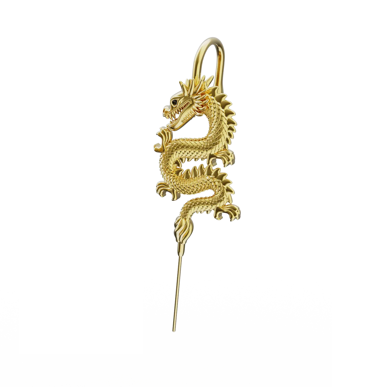 Oreylo Tianlong Dragon Motif Gold Earrings - Unisex Adjustable Size Helix Hook Cuff, Comfortable Statement Piece, No Helix Piercing Needed