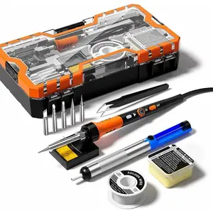 Soldering Gun with Ceramic Heater, 12-in-1 Soldering Tool, Adjustable Temperature 200 to 450°C, Includes Soldering Iron Tip, Solder Wire, Pump and Paste