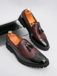Luxury Crocodile Pattern Tassel Loafers, Men's Brogue Design Slip-On Shoes for Business and Casual Wear, Available in Size 48