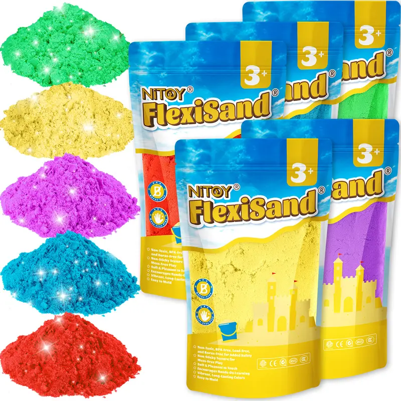 FlexiSand Value Pack - 11 lbs BPA-Free Unisex 5-Colored Moldable Self-Sticking PVC-Free Sensory Sand for Kids 4+ Years, Never Dries Out, Supports Play & Construction, Less Mess, Bulk Refill Birthday Toy with Calming Effect