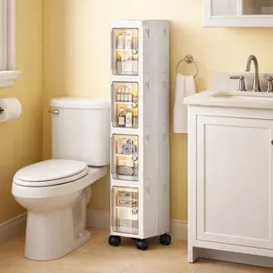 4 Tier Plastic Storage Bins with Lids Stackable Containers with Wheels Collapsible Folding Boxes for Home Office Dorm Kitchen Utensils