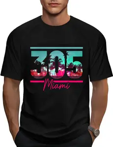100% Cotton Miami 305 Area Code Florida Vintage Palm Trees Pride Retro T-Shirt