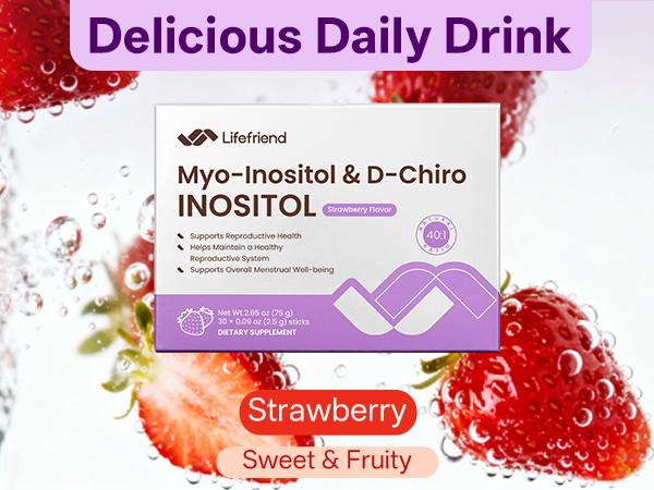 Hormone Balance Drink Mix for Women – Inositol Powder Strawberry Flavor Drink with 2000mg Myo-Inositol + D-Chiro 40:1 Ratio, Vitamin D, Folate, Cycle Support, Energy & Mood