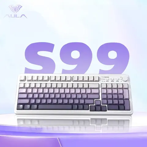 AULA S99 Wireless Membrane Gaming Keyboard - Tri-Mode Bluetooth/2.4GHz/USB-C, LED Backlit, Number Pad, Media Knob, Adjustable Customizable, 1x USB Cable, Multi-Platform for PC Gamers, Gaming Keyboard Accessories