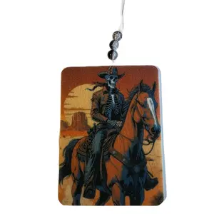 Cowboy Sunset Beaded Car Freshie With Skeleton Cowboy On Horse Design Air Freshener Car Accessories Tiktok Freshies