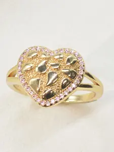 Women's Elegant Geometric Texture Heart Ring, Zirconia Inlay Jewelry Gift for Women, Perfect for Christmas & Valentine's Day