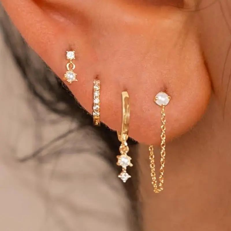 Women's Elegant Rhinestone Decor Earrings Set, Trendy Exquisite Earrings Set, Chic Gorgeous Jewelry Gift for Girlfriend, High Quality Earrings, Earring Stacking Set, Stackable Earrings