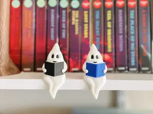Shelf Ghost Readers Pair bookshelf Decor - Cute Spooky Book Lovers Decor for Shelves, Ghost Figurines for Bookworms, Ghost adventures
