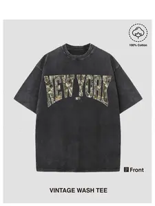 Men'S Heavyweight 100% Vintage Washed T-Shirt - Oversized Camouflage New York Print Streetwear Tee, Loose Fit Hip-Hop Style, Machine Washable All-Season Casual Shirt with Urban Graphic Design | Ideal Gift for M fathersdaygift