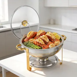 Chafing Dishes for Buffet,1 Pack 4.5QT Round Chafing Dishes for Buffet,  and  Stainless Steel Chafing Dish Buffet Set with Glass Lid and Lid Holder for  Parties, Gatherings,Wedding