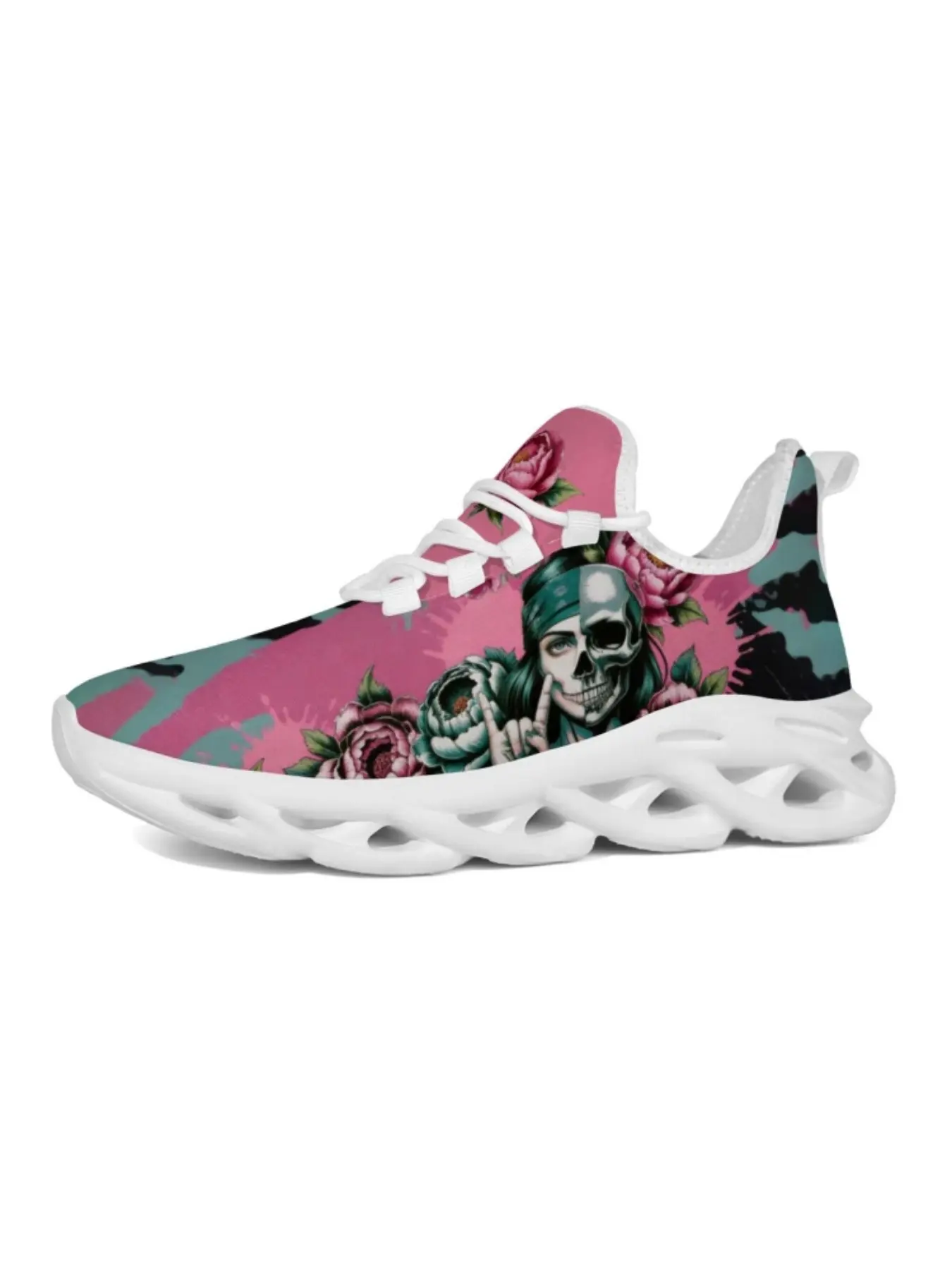 Unisex Punk Style Skull Floral Sneakers, American Tattoo Thick Sole Sports Shoes, Breathable Soft Elastic Casual Running Shoes, Streetwear Dad Shoes, Casual Running Footwear, Sporty Running Shoes, Sporty Running Fashion