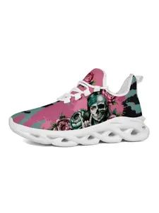 Unisex Punk Style Skull Floral Sneakers, American Tattoo Thick Sole Sports Shoes, Breathable Soft Elastic Casual Running Shoes, Streetwear Dad Shoes, Casual Running Footwear, Sporty Running Shoes