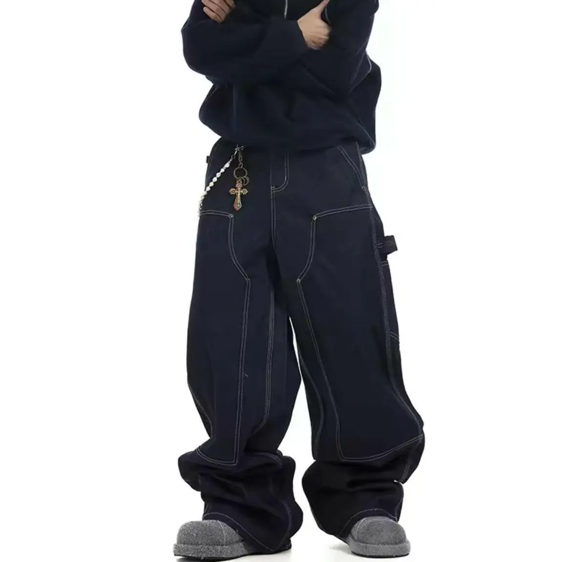 Raw Denim Double Knee Carpenter Baggy Jeans
