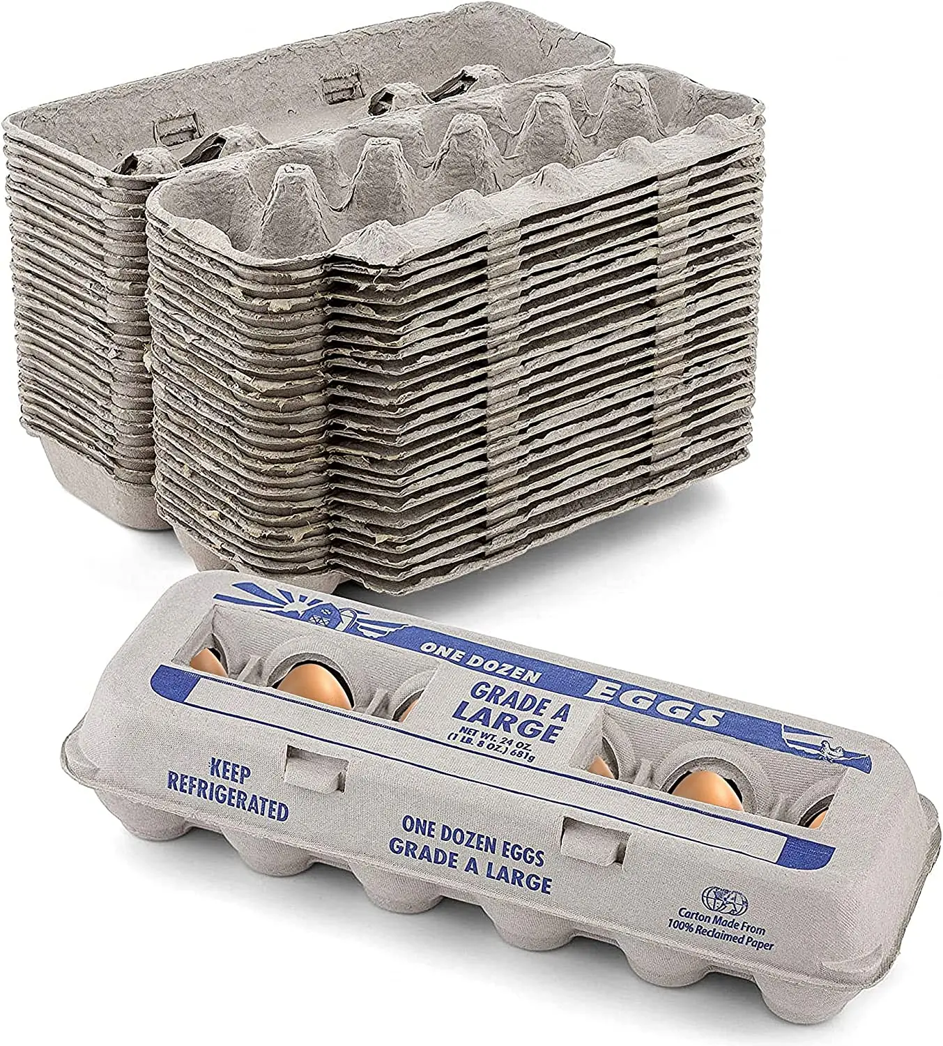 MT Products Large Printed Natural Pulp Paper Egg Cartons - 12-Count Egg Holder, Humidity Control, Made in USA, Kitchen Preserving Containers, Branded