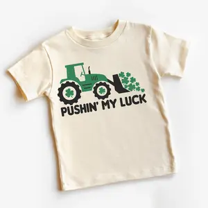 Pushin' My Luck Kids T-Shirt, Toddler St. Patrick's Day Tractor Tee, Funny Shamrock Youth Graphic Shirt, Lucky Boy & Girl Gift
