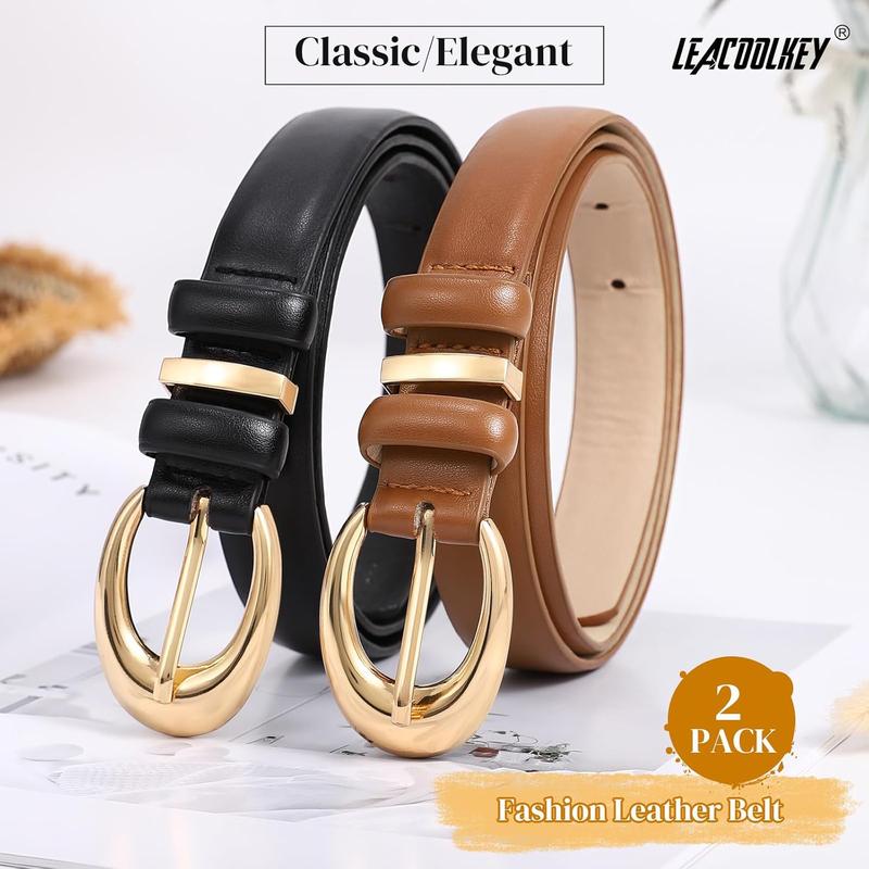 2 Pack Women Leather Belts for Jeans Dress Fashion Ladies Belt with Gold Silver Buckle